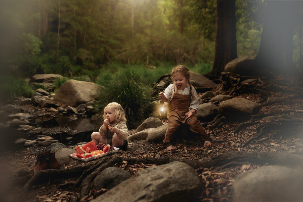 family adventure photo session in brisbane with antique props