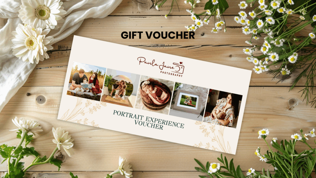 A photography gift voucher styled with simple, elegant branding, ready to be given as a Christmas gift. Part of “5 Gifts Your Family Will Love This Christmas.”
